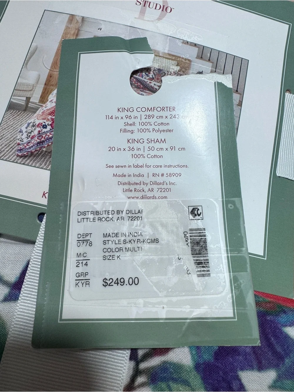 NWT Studio D UMA King Comforter Set 3 Pc Bird Floral Print Cotton King Bedding